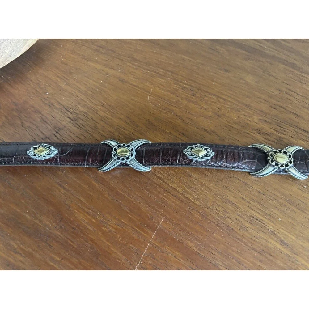 Vintage 90s BRIGHTON Two-Toned CONCHO Leather Belt SIZE SMALL Croc Embossed